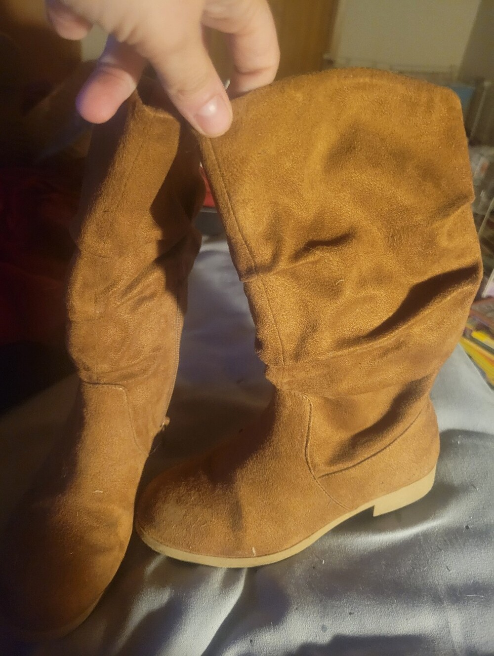 Kids Tan Suede Pull-On Slouch Boots